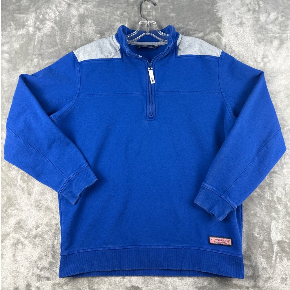 Vineyard Vines Quarter-Zip Pullover Mens M Blue Gray Colorblock Cotton EUC